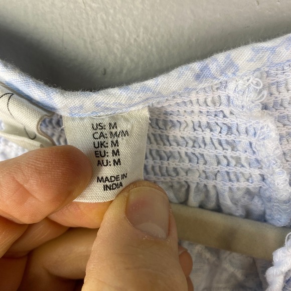 Joie Blue Floral Embroidered Linen Blend Tassel Peasant Blouse Womens Medium - Picture 13 of 15